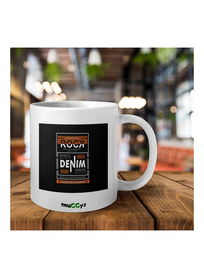 muGGyz Rock Denim Printed Ceramic Coffee Mug White/Black/Brown  - Image 2