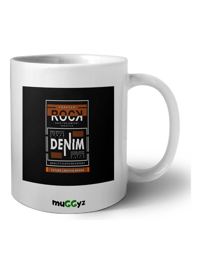 muGGyz Rock Denim Printed Ceramic Coffee Mug White/Black/Brown  - Image 1