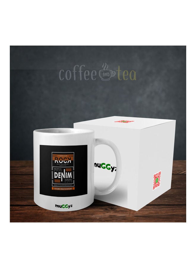 muGGyz Rock Denim Printed Ceramic Coffee Mug White/Black/Brown  - Image 3