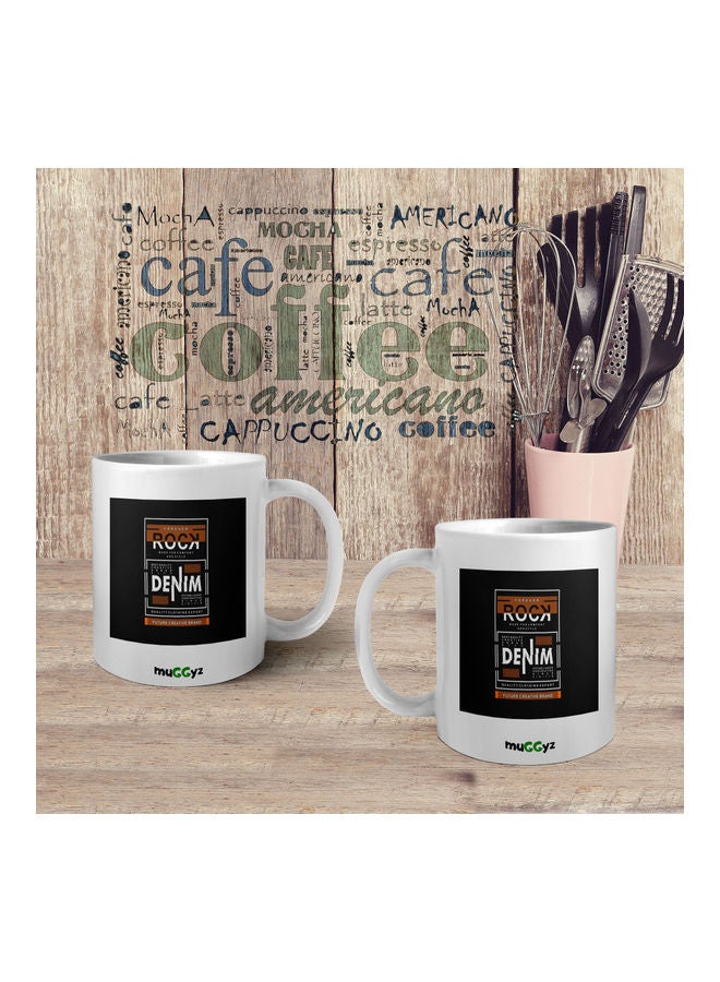 muGGyz Rock Denim Printed Ceramic Coffee Mug White/Black/Brown  - Image 4