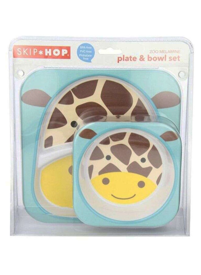Zoo Melamine Giraffe Feeding Plate And Bowl Set - Multicolour