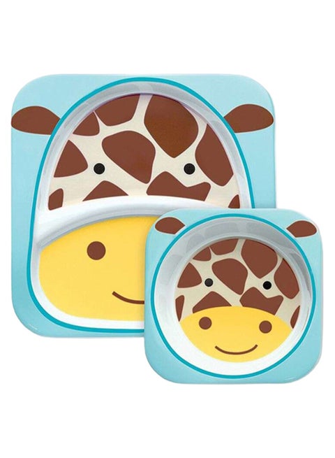 Zoo Melamine Giraffe Feeding Plate And Bowl Set - Multicolour