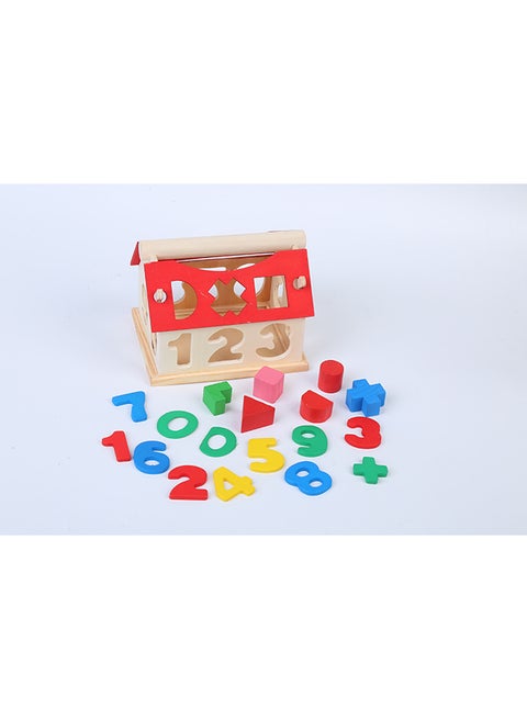 Wooden House With Shapes And Numbers Puzzle - Red