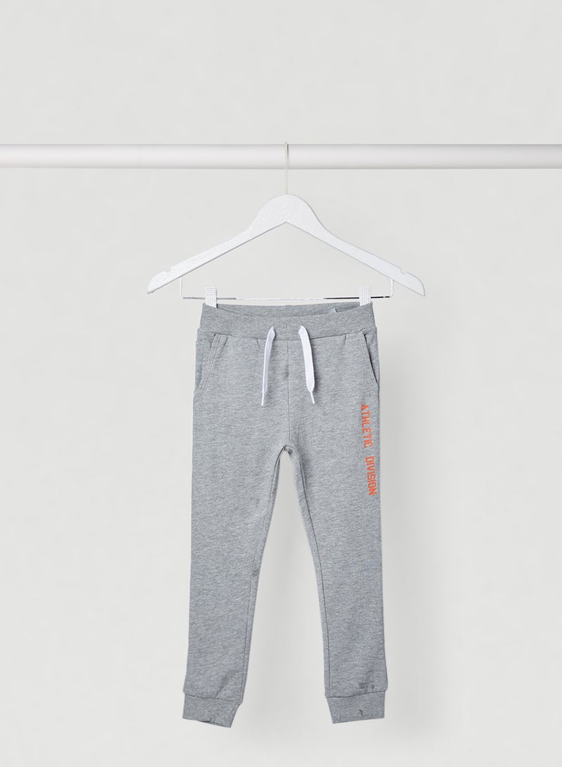 NAME IT - Kids Text Print Sweatpants Grey Melange - Image 1