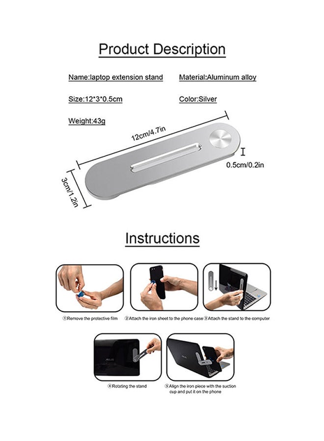 Generic - Universal Aluminum Side Mount Magnetic Rotatable Cell Phone Mount For Laptop Screen Silver - Image 1