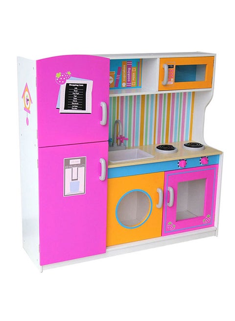 Wooden Modular Premium Quality Kitchen With Fridge And Microwave Toy For Kids Fun 107x40x18cm