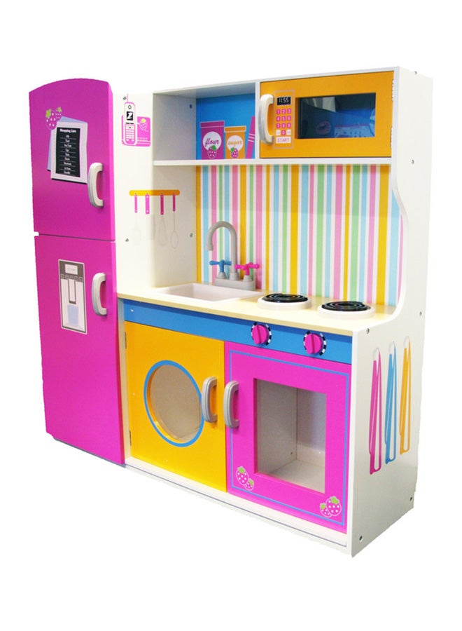Wooden Modular Premium Quality Kitchen With Fridge And Microwave Toy For Kids Fun 107x40x18cm - Image 2