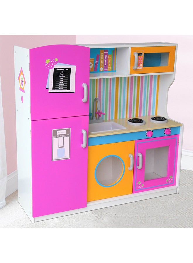 Wooden Modular Premium Quality Kitchen With Fridge And Microwave Toy For Kids Fun 107x40x18cm - Image 3