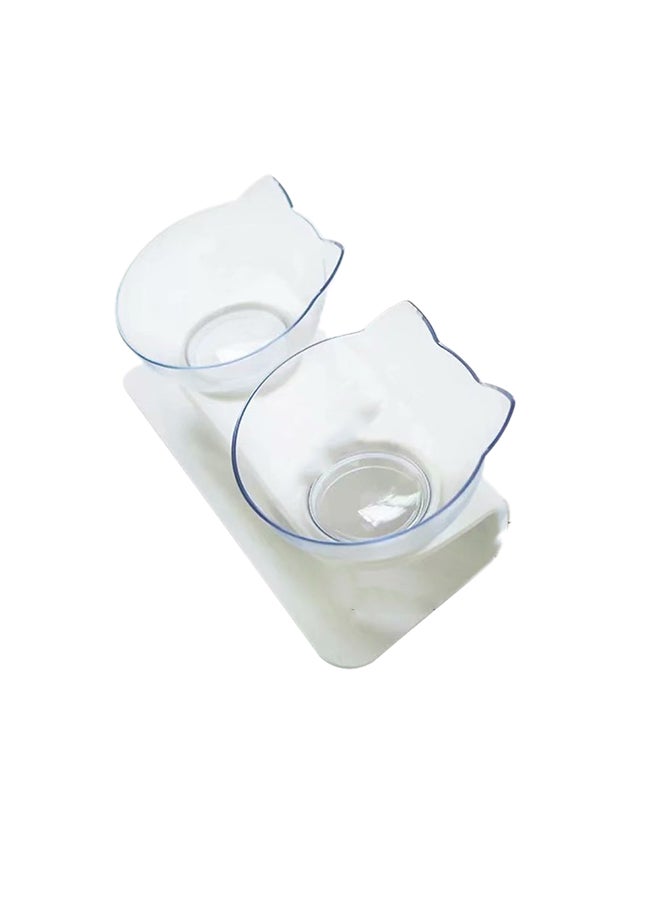 2-Piece Cat Bowl White/Transparent 27.5x13.5x8centimeter - Image 1