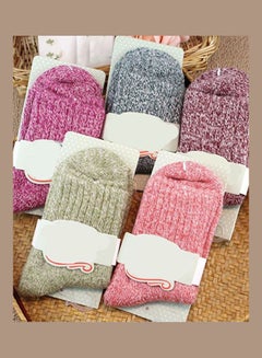 5 Pairs Women Winter Thick Warm Soft Woolen Yarn Solid Casual Sports Socks multicolour