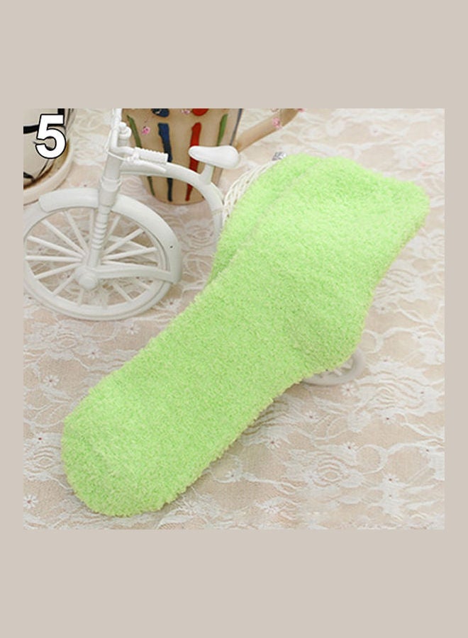 Women Girl Winter Warm Thicken Coral Fleece Fluffy Solid Color Sleep Bed Socks Green  - Image 1