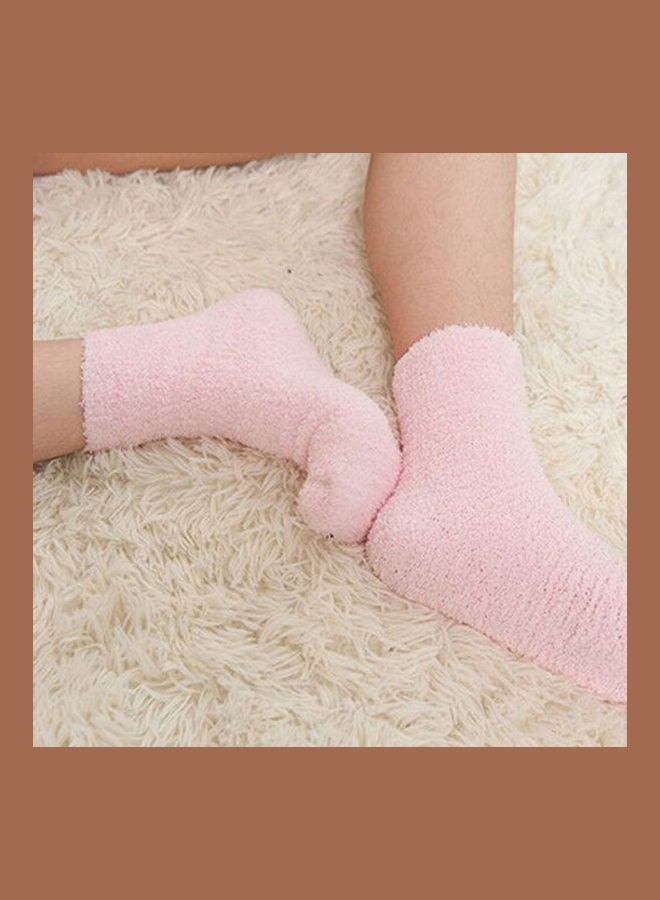 Women Girl Winter Warm Thicken Coral Fleece Fluffy Solid Color Sleep Bed Socks Rose Red  - Image 4