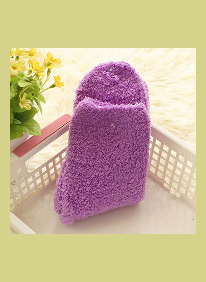 Women Girl Winter Warm Thicken Coral Fleece Fluffy Solid Color Sleep Bed Socks Red  - Image 3