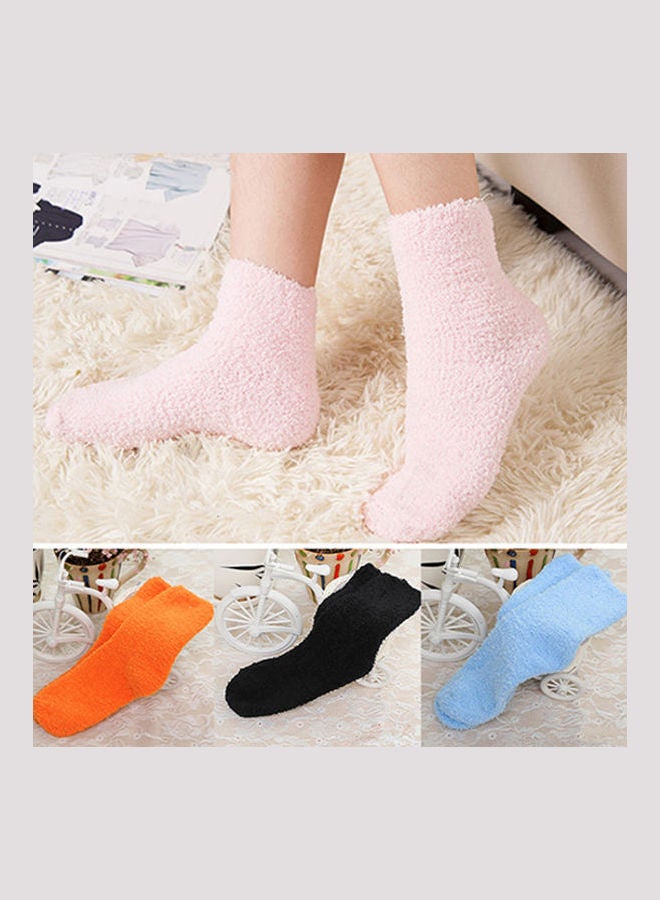 Women Girl Winter Warm Thicken Coral Fleece Fluffy Solid Color Sleep Bed Socks Red  - Image 2
