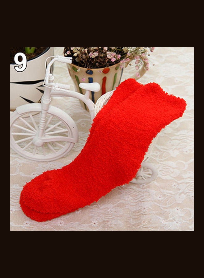 Women Girl Winter Warm Thicken Coral Fleece Fluffy Solid Color Sleep Bed Socks Blue  - Image 1