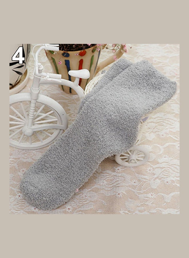Women Girl Winter Warm Thicken Coral Fleece Fluffy Solid Color Sleep Bed Socks Gray - Image 1