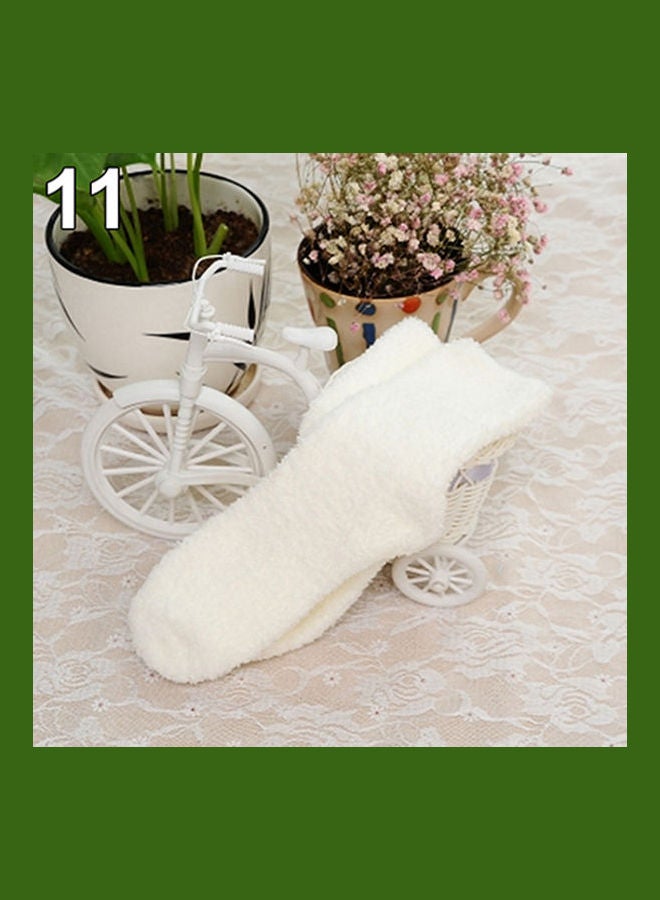 Women Girl Winter Warm Thicken Coral Fleece Fluffy Solid Color Sleep Bed Socks White  - Image 1