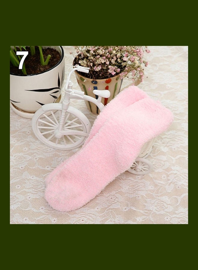 Women Girl Winter Warm Thicken Coral Fleece Fluffy Solid Color Sleep Bed Socks White  - Image 5