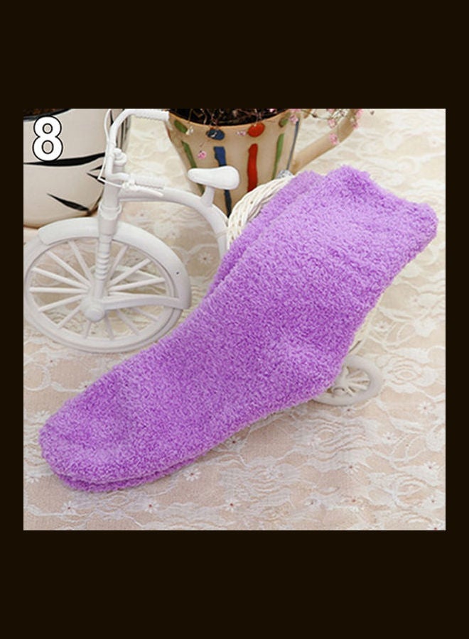 Women Girl Winter Warm Thicken Coral Fleece Fluffy Solid Color Sleep Bed Socks Black  - Image 1
