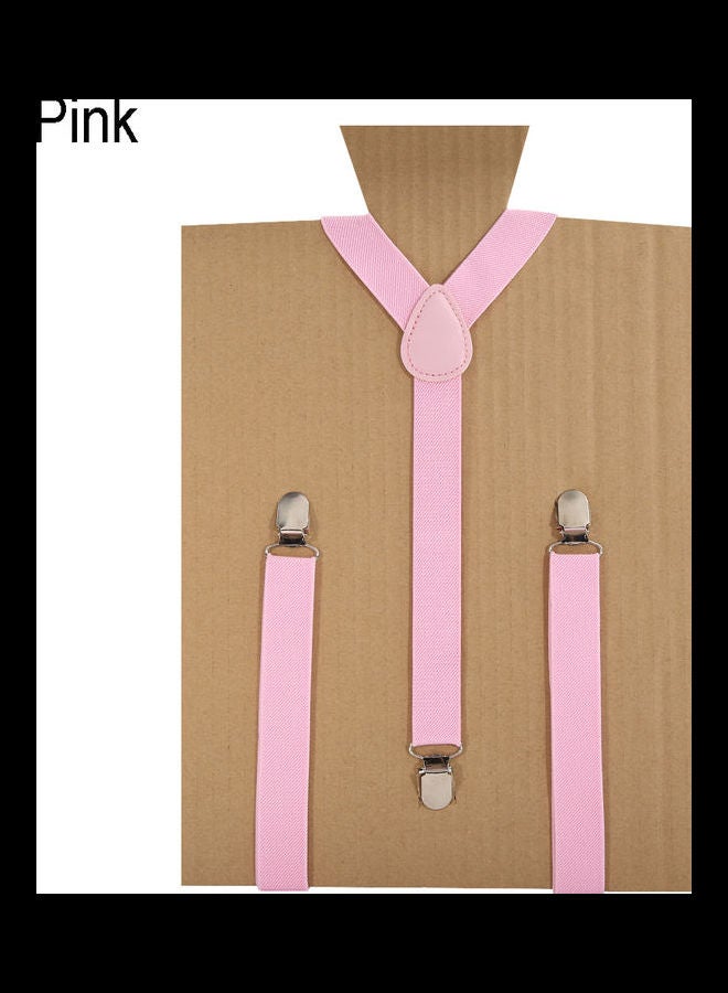 Unisex Elastic Y-Shape Braces Men's Women's Adjustable Clip-on Suspenders Pink  - Image 1