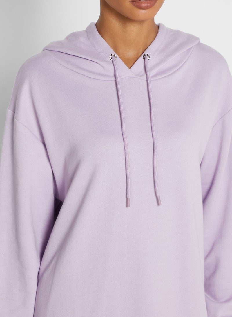 Ginger Basics Hooded Long Sleeve Midi Dress Purple  - Image 3