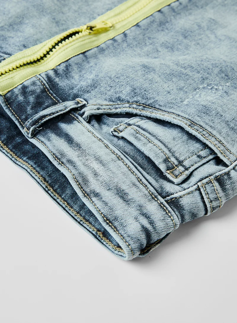 ONLY High Rise Neon Zip Denim Skirt Light Blue