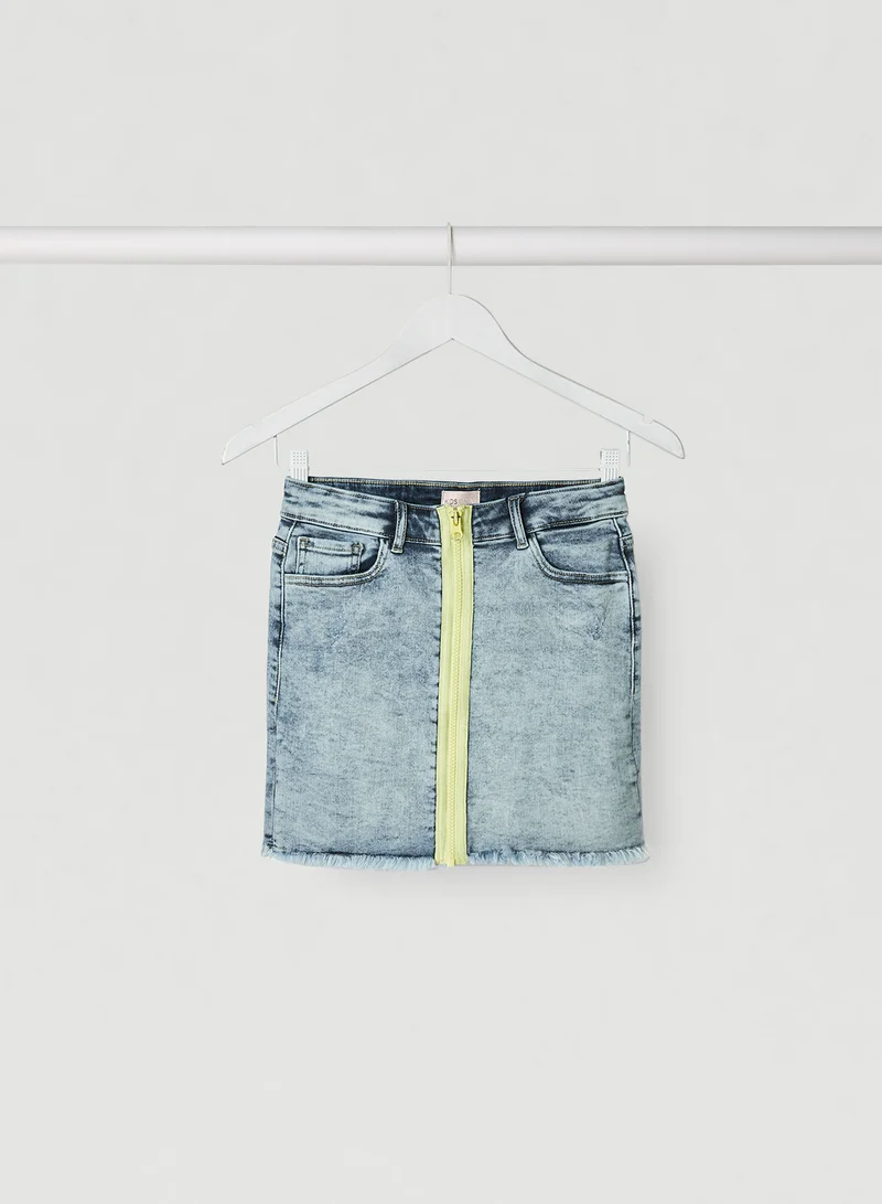 ONLY High Rise Neon Zip Denim Skirt Light Blue