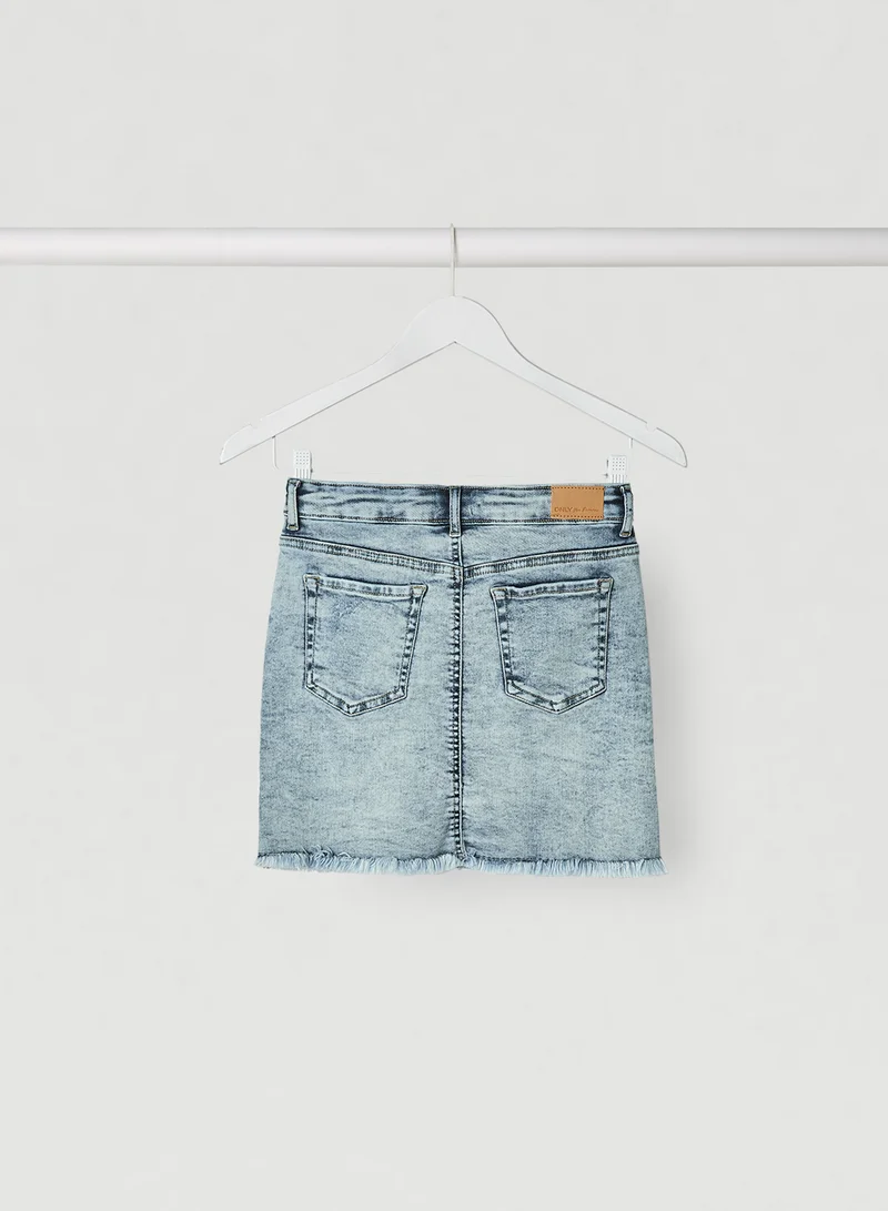 ONLY High Rise Neon Zip Denim Skirt Light Blue