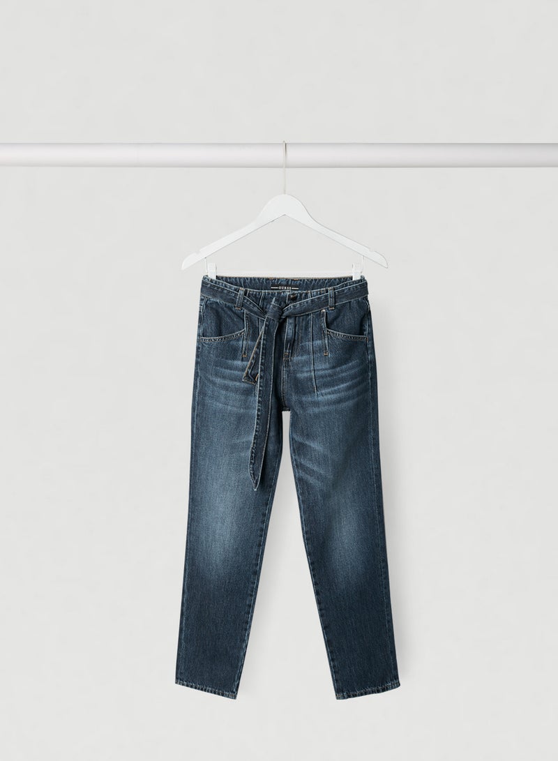 GUESS - High Waist Belted Fit Jeans Blue - Image 1