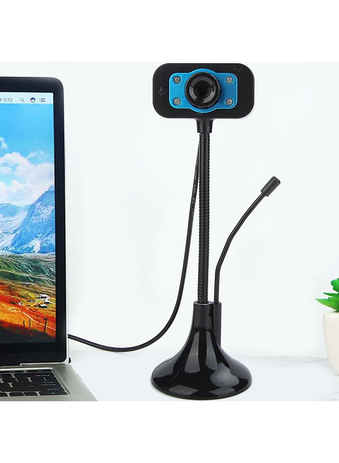 كاميرا ويب عالية الوضوح بخاصية الرؤية الليلية لتسجيل الفيديو مزودة بمنفذ USB وميكروفون لأجهزة اللابتوب وأجهزة الكمبيوتر المكتبي أسود/ أزرق - Image 1