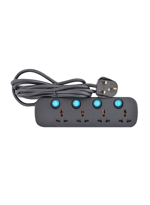 4 Way Universal Power Extension Socket Black 3meter