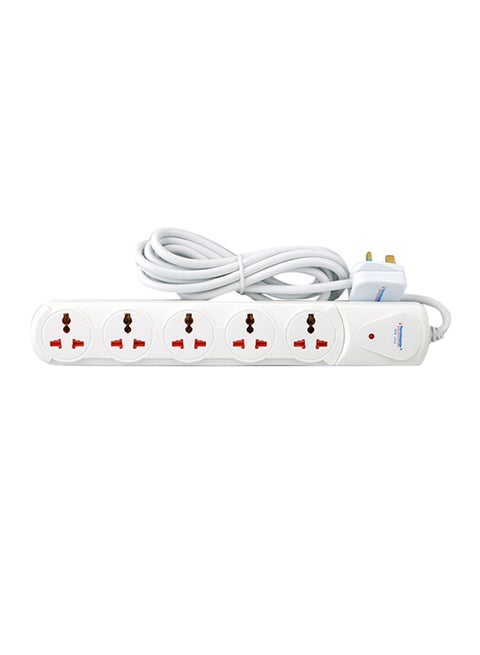 5 Way Universal Power Extension Socket White 3meter