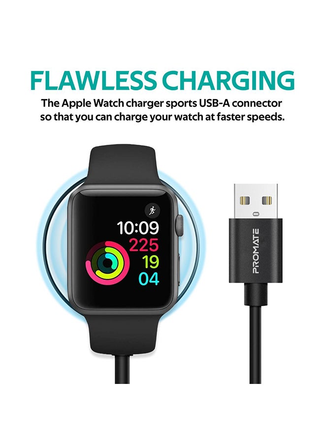 PROMATE - Apple Watch Charging Cable, MFi Certified Magnetic Wireless 5W Fast Charger to USB-A Connector Cable, 1M Anti-Tangle Cord with Over-Charging Protection for Apple Watch Series 5,4,3,2,1, AuraCord-A Black - Image 1