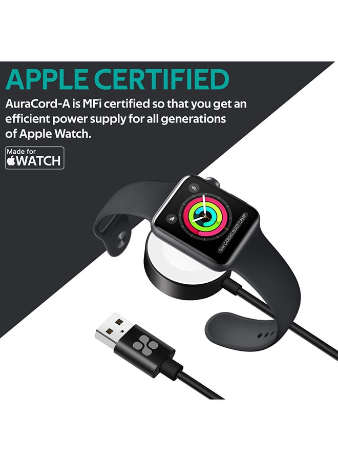 PROMATE - Apple Watch Charging Cable, MFi Certified Magnetic Wireless 5W Fast Charger to USB-A Connector Cable, 1M Anti-Tangle Cord with Over-Charging Protection for Apple Watch Series 5,4,3,2,1, AuraCord-A Black - Image 1