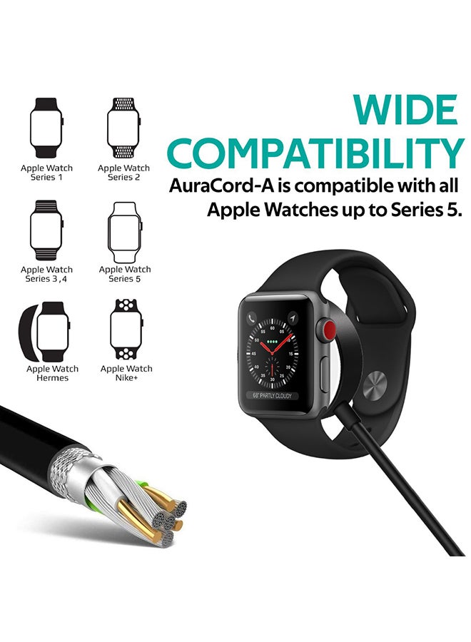 PROMATE - Apple Watch Charging Cable, MFi Certified Magnetic Wireless 5W Fast Charger to USB-A Connector Cable, 1M Anti-Tangle Cord with Over-Charging Protection for Apple Watch Series 5,4,3,2,1, AuraCord-A Black - Image 1