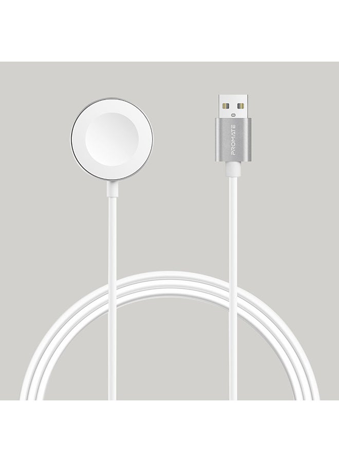 PROMATE Apple Watch Charging Cable, MFi Certified Magnetic Wireless 5W Fast Charger to USB-A Connector Cable, 1M Anti-Tangle Cord with Over-Charging Protection for Apple Watch Series 5,4,3,2,1, AuraCord-A White  - Image 1