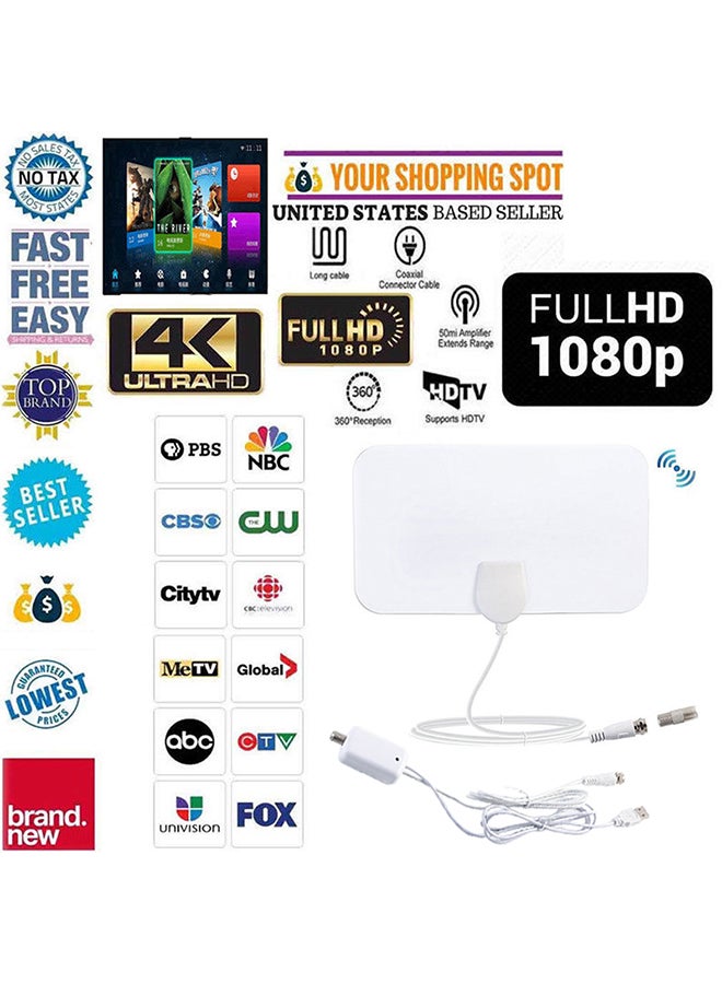 هوائي رقمي للتلفزيون بدقة عالية الوضوح 1080P بدقة 4K ونطاق 100 ميل للأماكن الداخلية (مع مضخم) - Image 5