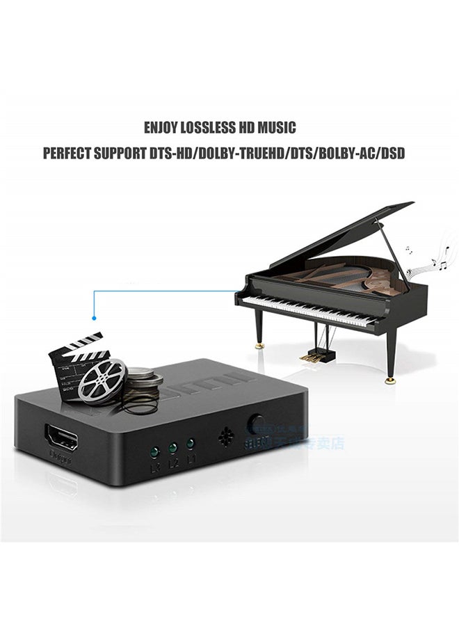 ماركة غير محددة - موزع HDMI ثلاثي المنافذ 3 في 1 بمفتاح تبديل تلقائي بدقة 1080 بكسل عالية الوضوح مع جهاز تحكم عن بعد لجهاز إكس بوكس 360 وبلايستيشن 3 وأجهزة البروجيكتور عالية الوضوح أسود - Image 1