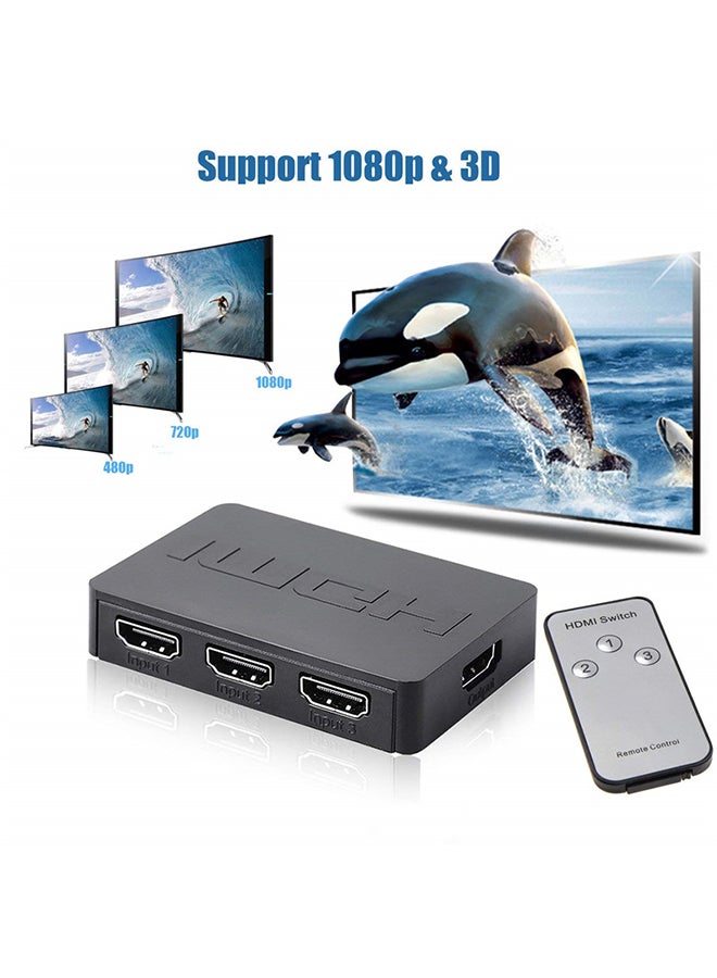 ماركة غير محددة - موزع HDMI ثلاثي المنافذ 3 في 1 بمفتاح تبديل تلقائي بدقة 1080 بكسل عالية الوضوح مع جهاز تحكم عن بعد لجهاز إكس بوكس 360 وبلايستيشن 3 وأجهزة البروجيكتور عالية الوضوح أسود - Image 1
