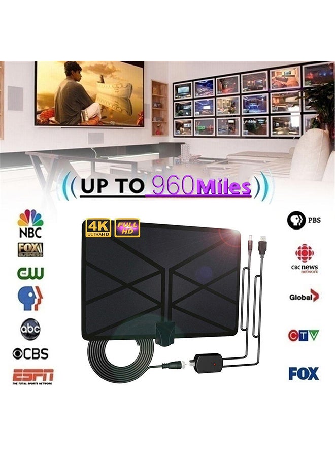 Generic - 960 Miles TV Aerial Indoor Amplified Digital HDTV Antenna with 4K UHD 1080P DVB-T Freeview TV for Life Local Channels Broadcast - Image 1