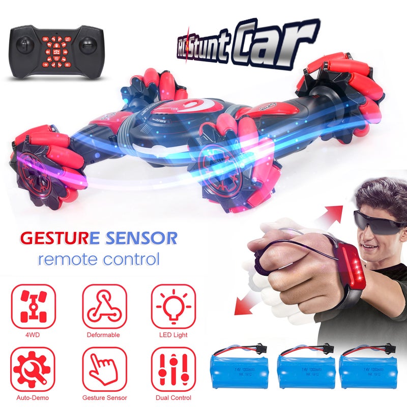 لعبة سيارة بهلوانية مزدوجة الحركة للطرق الوعرة بنظام تحكم 2.4 جيجا هرتز. مزودة بموسيقى وتعمل بحساس حركة اليد والتحكم عن بعد 37.5سم - Image 1
