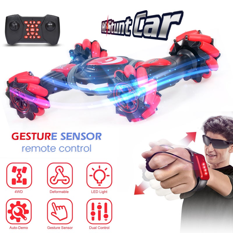لعبة سيارة بهلوانية مزدوجة الحركة للطرق الوعرة بنظام تحكم 2.4 جيجا هرتز. مزودة بموسيقى وتعمل بحساس حركة اليد والتحكم عن بعد 37.5سم - Image 5