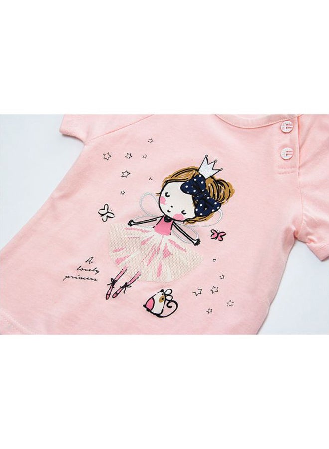2 Pack Printed T-Shirt And Shorts Pink/White/Black - Image 2