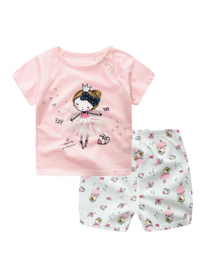 2 Pack Printed T-Shirt And Shorts Pink/White/Black - Image 1