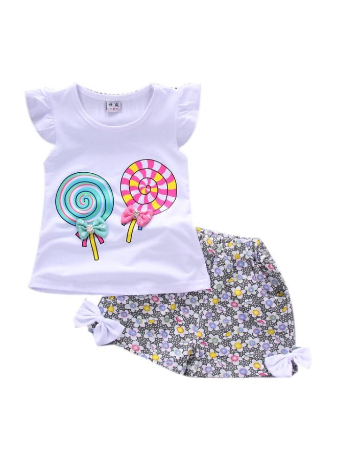 Printed T-Shirt With Shorts White/Pink/Green  - Image 1
