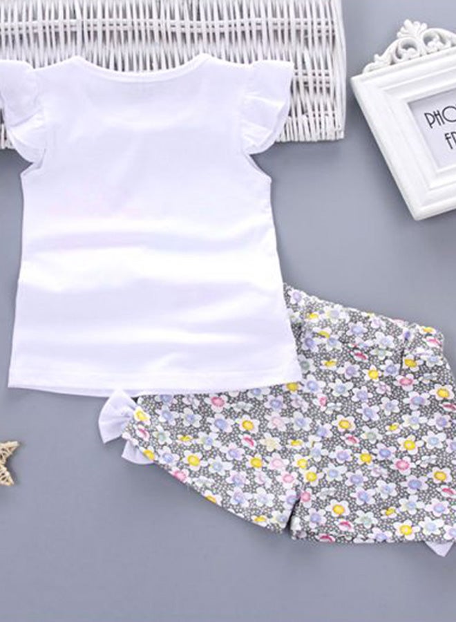 Printed T-Shirt With Shorts White/Pink/Green  - Image 2