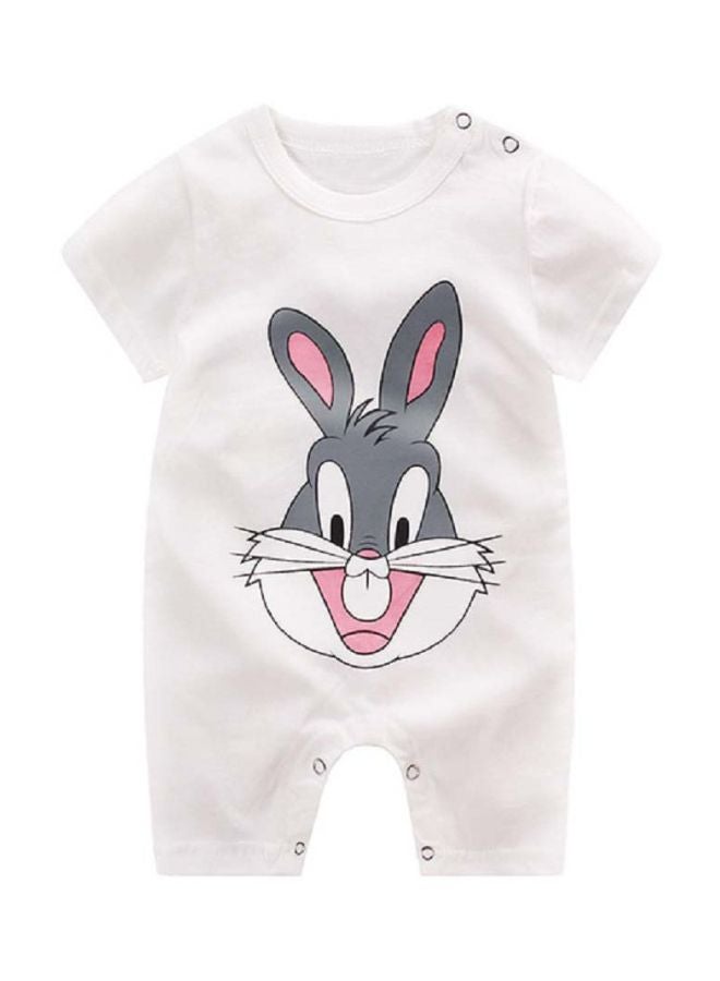 Rabbit Printed Bodysuit White/Grey/Pink