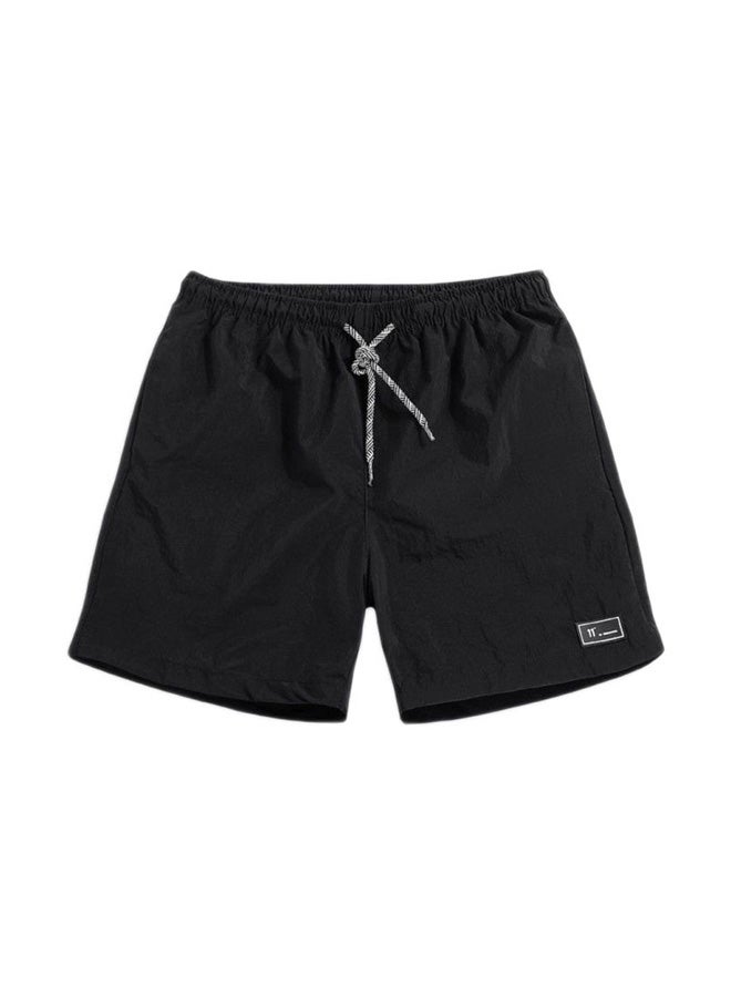 Solid Mid Rise Shorts Black  - Image 1