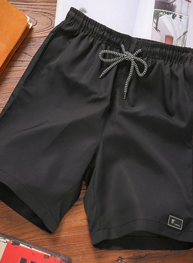 Solid Mid Rise Shorts Black  - Image 2