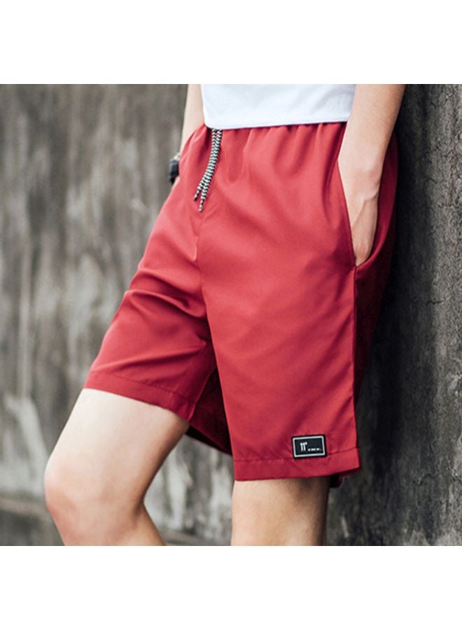 Solid Mid Rise Shorts Jujube Red  - Image 3